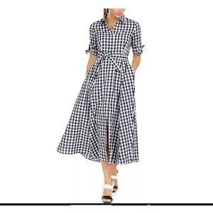 NWT Calvin Klein gingham black white shirtdress size 2 cotton mix